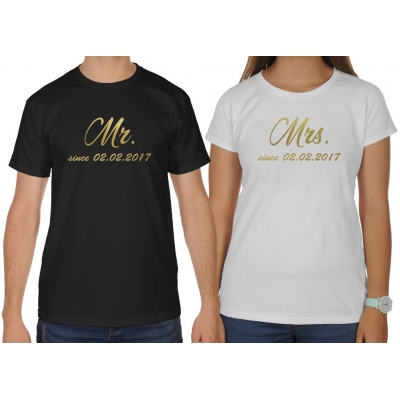Koszulki dla par zakochanych komplet 2 szt Mrs Mr since + data
